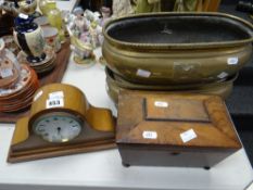 An inlaid mahogany mantel clock inscribed H B Ganz of Swansea (damage to glass bezel), an antique