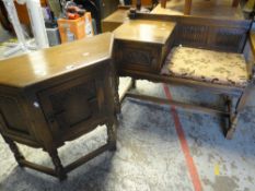 A linen-fold Oak telephone seat & similar hutch cupboard Condition Report: please request via email.