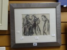 MIKE JONES charcoal & pencil drawing of five standing gents, signed (being sold on behalf of Shelter