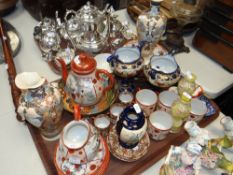 A collection of Oriental china, continental glass vases & a pair of continental twin-handled vases
