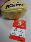 A Mitre leather size 5 rugby ball, signed by players in the England & Wales combined XV v Scotland &