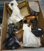 A box of mixed items including pair of Staffordshire dogs, spelter figures ETC Condition Report: