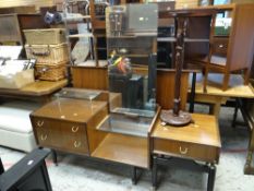 Mid-twentieth century mirror back dressing table chest together with spiral column torchere stand