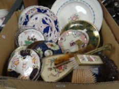 A box of china display plates including Gaudy Welsh, sponge decorated items ETC Condition Report: