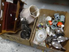 A box of china & glass, magazine rack & Mr Pickwick fireside companion set ETC Condition Report: