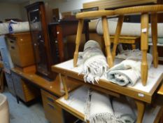 A parcel of mixed furniture including stools, tile-top tables, desk ETC Condition Report: please
