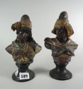 A pair of continental pottery Blackamoor busts Condition Report: please request via email. Condition