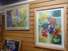 Twentieth century still life floral study by JAN BOSSOM, entitled 'Florescent Batits', together with