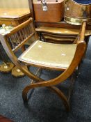 Folding mahogany campaign stool of Savonarola shape