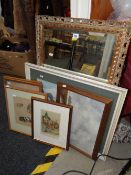 A gilt framed mirror, framed watercolour, oil painting ETC Condition Report: please request via