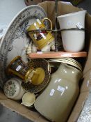 Box of assorted mainly china to include as found nineteenth century hand painted cabinet cup &