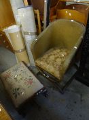 A loom bathroom chair, a vintage fender, footstool & magazine rack Condition Report: please