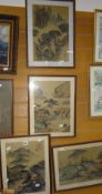 Four Oriental believed watercolours on silk panels depicting rural life, each with signatures /