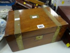 An antique brass banded writing box Condition Report: please request via email. Condition reports