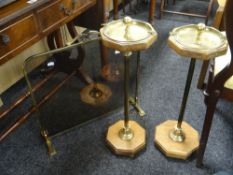 Pair of brass & wooden octagonal design smoker stands