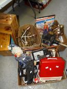 A large parcel of mixed items including antique coaching lamp, quantity of rock / pop vinyl LPs,