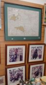 A framed antiquarian map of La Pologne, dated 1780 together with four framed photographs of rodeo