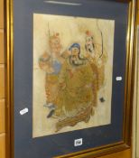 A Chinese gilt & watercolour panel of three mythical figures, 36x30cms. Condition Report: please