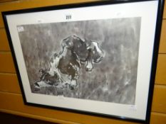 A framed SIR KYFFIN WILLIAMS RA poster of a sheep dog (being sold on behalf of Shelter Cymru)
