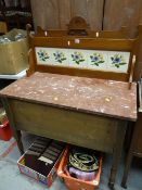 Early twentieth century marble topped tile back wash stand