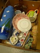 A box of pottery & glassware including Royal Worcester clock, blue & white transfer plates ETC