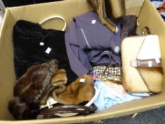 A vintage parcel of handbags, fabrics, dresses, stoles ETC Condition Report: please request via