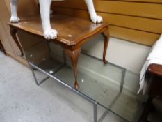 A modern chrome & glass Long John coffee table & another Condition Report: please request via email.