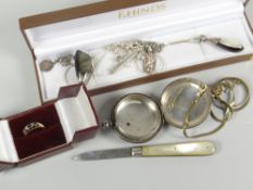 A parcel of jewellery including 18ct gypsy ring, an antique silver full hunter pocket watch,