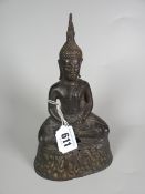 A metallic lotus-seated Buddha figure Condition Report: please request via email. Condition