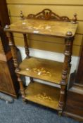 A vintage marquetry three-tier whatnot Condition Report: please request via email. Condition reports