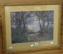 A good antique print of a farmland beyond tree-lined lane Condition Report: please request via