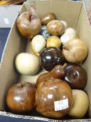 A collection of wood carved fruit & marble eggs ETC Condition Report: please request via email.