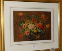 Framed watercolour of still life, monogrammed M L Condition Report: please request via email.
