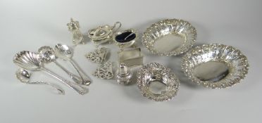 Parcel of silver including silver pierce work basket, two silver spoons, two silver ladles, a