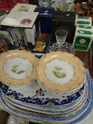 A large parcel of china & glass including blue & white platters & boxed glassware Condition