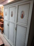 A painted antique triple wardrobe, 208hx190wx60dcms Condition Report: please request via email.