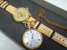 An XO retro vintage military DNA gents wristwatch together with a gold plated antique pocket watch &