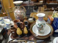 A parcel of mixed pottery & china including pair of gilded metalware vases, a Chinese Republic