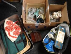 A quantity of mixed items including glassware, Royal Albert 'Old Country Roses', suitcase, boxes