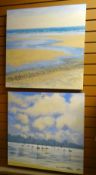 A pair of oil on canvas shore scenes, one with boats, by SANDRA FRANCIS Condition Report: please