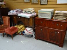 A reproduction TV cabinet, inlaid mahogany sideboard & two chairs Condition Report: please request