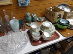 A quantity of Aynsley Sherwood dinnerware, quantity of glassware including decanters, sundry plates,