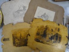 Two intriguing turn of the century cardboard panels with fine pencil drawings of animals to either
