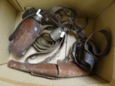 A parcel of WWI soldier's kit including holster, belt & hip flask Provenance: from the family home