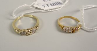 A 9ct yellow gold diamond chip crossover ring, 2.1grams together with a small 18ct diamond chip half