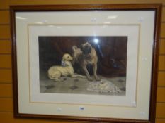 A framed print of two dogs entitled 'Othello & Desdemona' engraved by RICHARD JOSEY after a painting