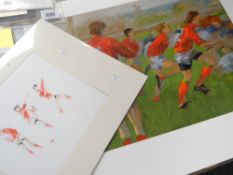 A RICHARD O'CONNELL watercolour of a female rugby player & a similar larger painting to