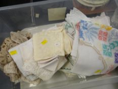 A parcel of table linen including lace Condition Report: please request via email. Condition reports