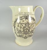 19th CENTURY POTTERY MASONIC TRANSFER PRINTED JUG marked for the Royal Lancashire Lodge 175 with