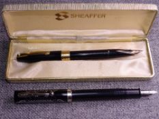 MODERN BLACK SHEAFFER NONONSENSE KALEIDOSCOPE FOUNTAIN PEN with italic medium nib and a vintage gold